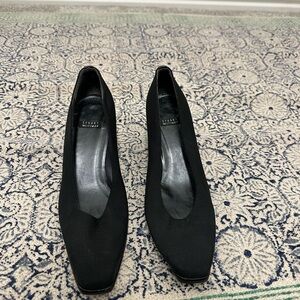 Stuart Weitzman Black Square Toe Kitten Heels
